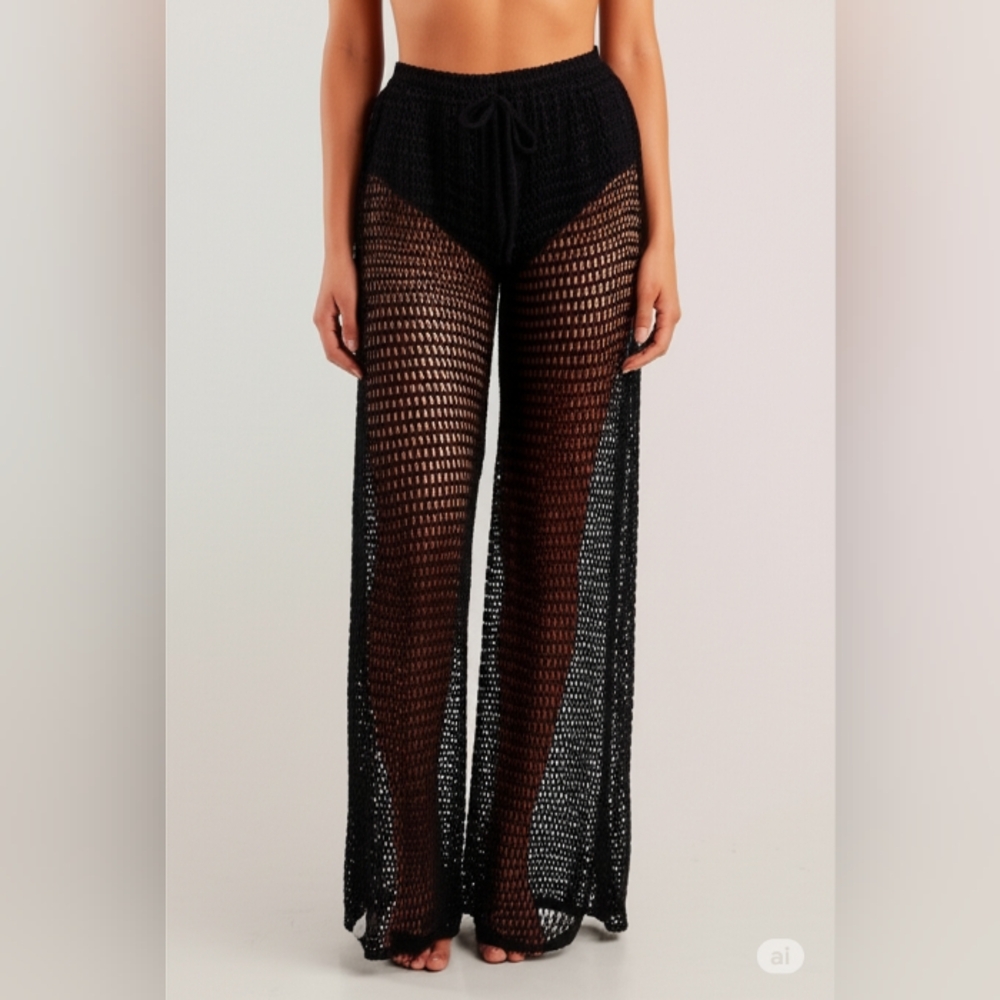NWT Wayan Natural Wear Black Net Pants OS